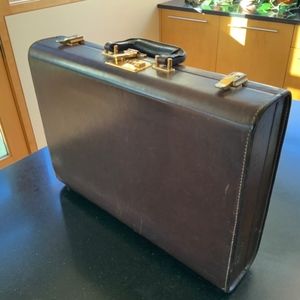 Briefcase, vintage hard-sided brown leather